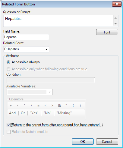 Image showing the Relate Field Definition Dialog box.