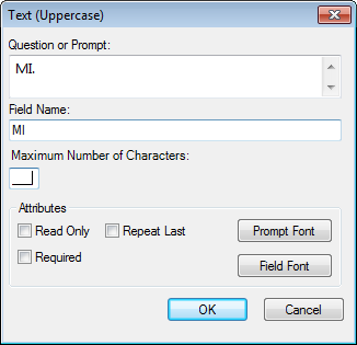 Image showing the Text Uppercase Field Definition Dialog box.