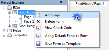 You can add a blank page at the end of the form by right clicking the form name in the Project Explorer and selecting Add Page.