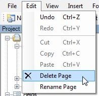Another way to delete a page is from the menu bar, click Edit, then Delete Page.