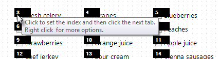 Click the black index box to set the index and then click the next tab. Right click for more options.