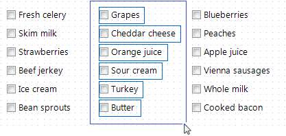 A blue rectangle shows what fields are to be selected.  When selected, each field will have a small blue box just around the selected field.