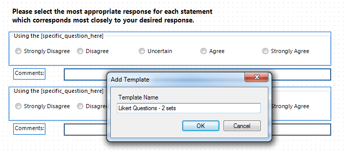 Add Template dialog is used to type the template name.