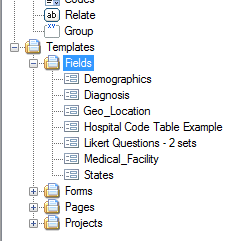 Templates %26gt; Fields in the Project Explorer tree.