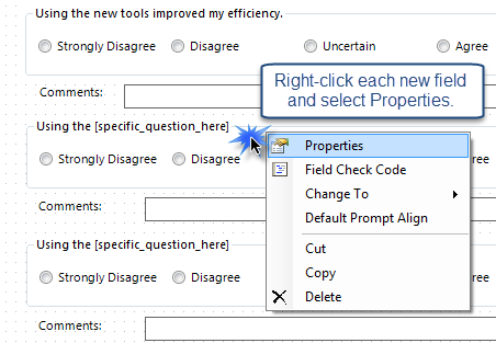 Right-click the field and select Properties.