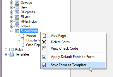 Image of the Save Form as Template menu item.
