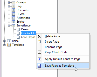 Image of the Save Page as Template menu item.