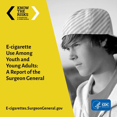  Graphic: E-cigarette Use Among Youth and Youth Adults: A report of the Surgeon General. Visit e-cigarettes.surgeongeneral.gov.