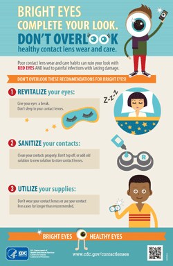 Graphic: Don’t let poor contact lens wear and habits ruin your look. Follow these recommendations for bright eyes!