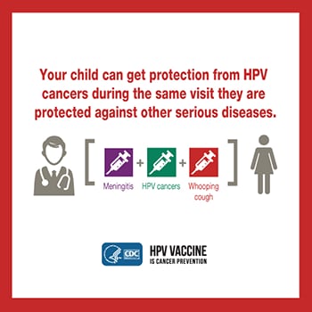 Infographic: Your child can get protection from HPV cancers during the same visit they are protected against other serious diseases.