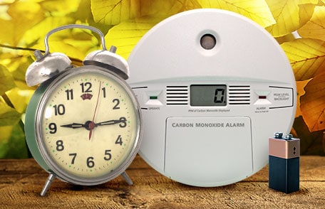 Clock, carbon monoxide detector and battery