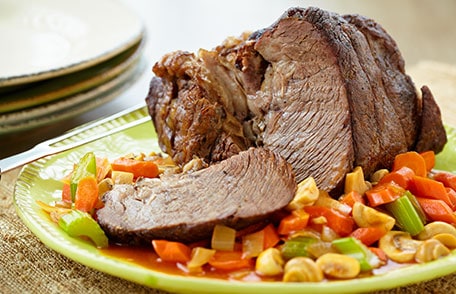 roast beef and vegetables on plate