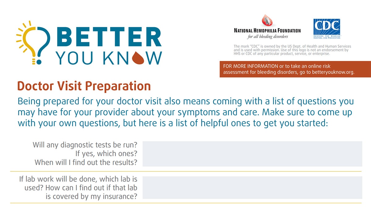 Paper that lists questions that helps prepare for a doctor visit