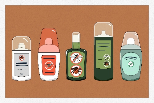 five bottles of different kinds of insect repellent