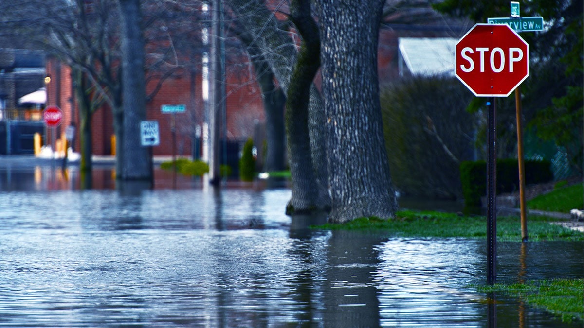 Flooded city street