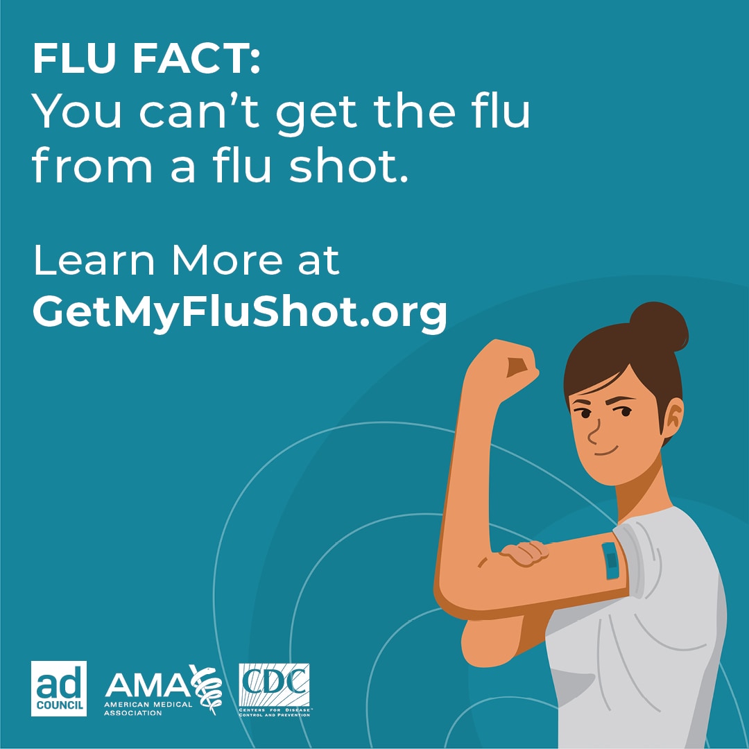 Dato sobre la influenza: no puede contraer influenza a través de una vacuna inyectable contra la influenza. Obtenga más información en GetMyFluShot.org