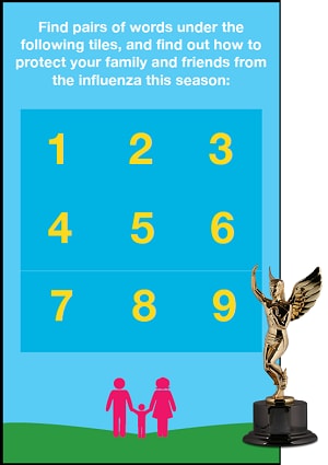 Screenshot of the first screen of a mobile game created to raise awareness of CDC's flu and vaccine related health information.