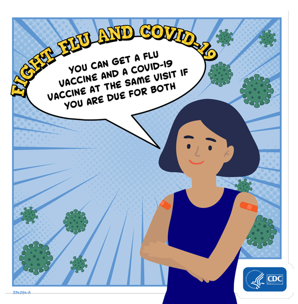 Usted puede recibir la vacuna contra la influenza y la vacuna contra el COVID-19 en la misma consulta.