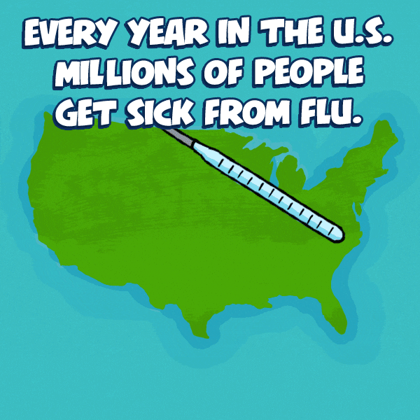 Animated graphic: Every year in the US millions of people get sick from flu.