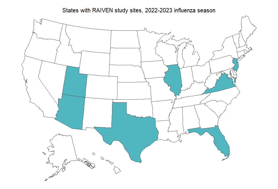 Mapa de los estados con sitios del estudio de la RAIVEN