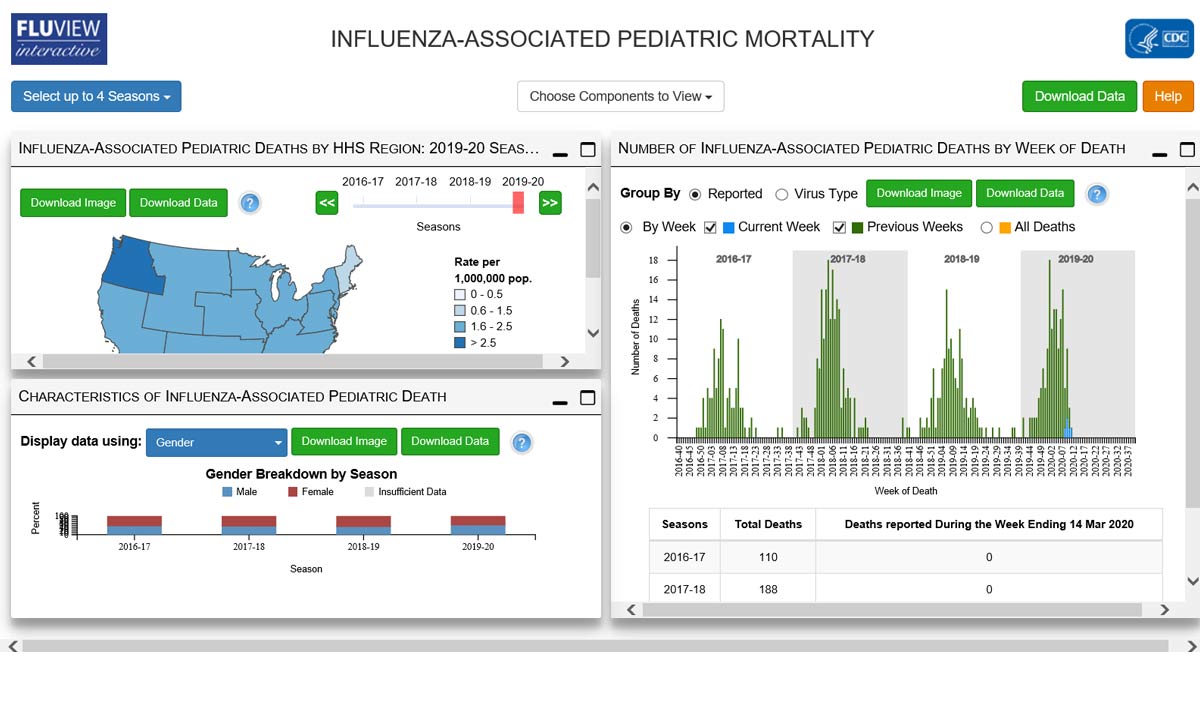 Imagen de pantalla de la aplicación de mortalidad pediátrica asociada a la influenza