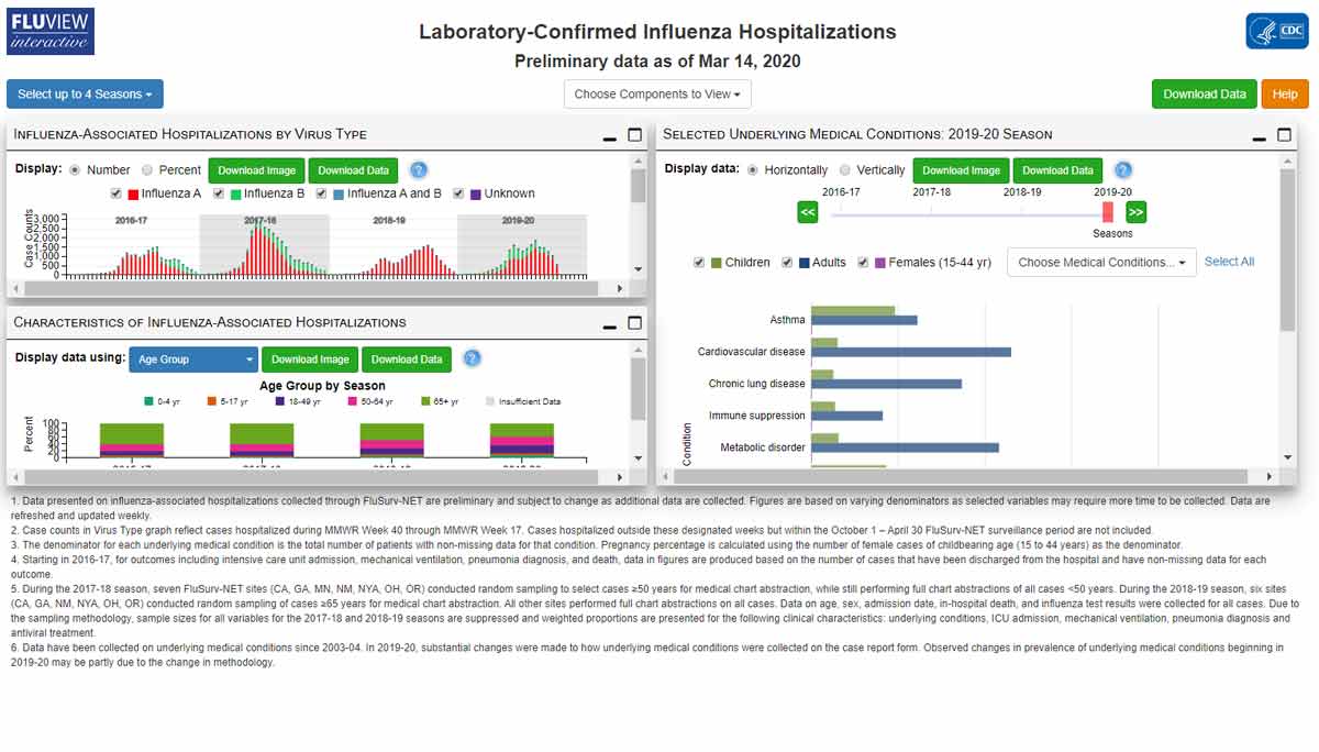 Imagen de pantalla de la aplicación de hospitalizaciones a causa de la influenza confirmada por laboratorio con características