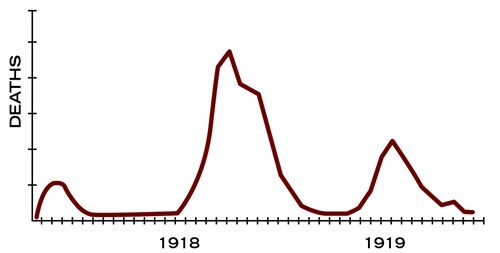 Graph: 3 different waves of influenza