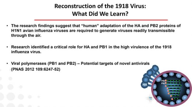 This image lists lessons learned from the study of the reconstructed 1918 virus at CDC and why it was so deadly.