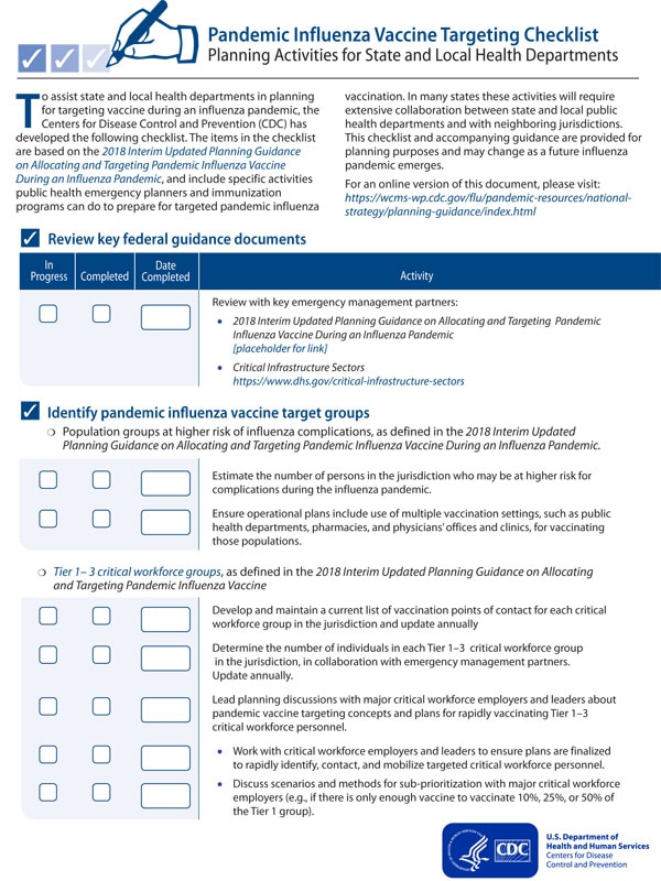 Pandemic flu targeting checklist pdf