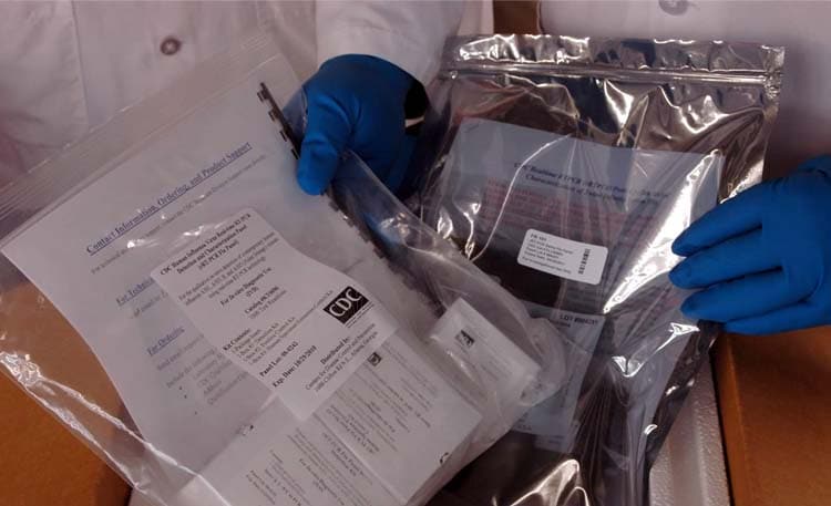 prepackaged H1N1 reagent kits sit ready for domestic and international shipment to public health laboratories