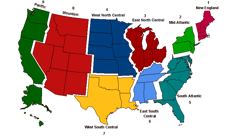 WHO/NREVSS Regional ILI in US map