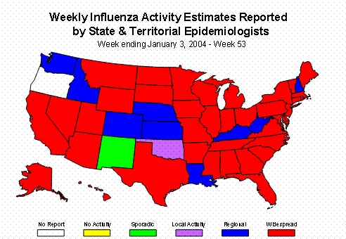 U. S. map for Weekly Influenza Activity