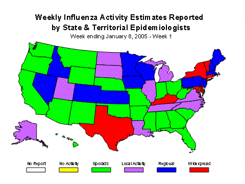U. S. map for Weekly Influenza Activity