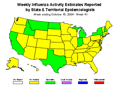 U. S. map for Weekly INFLUENZA Activity