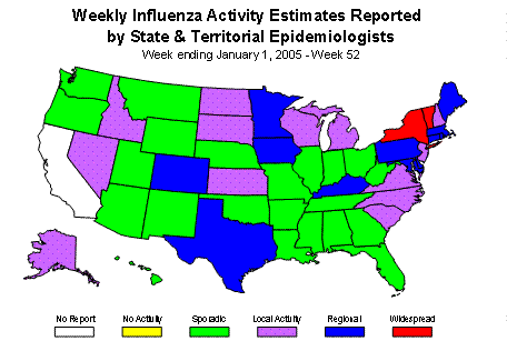 U. S. map for Weekly Influenza Activity