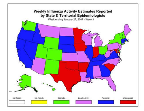 U. S. map for Weekly Influenza Activity
