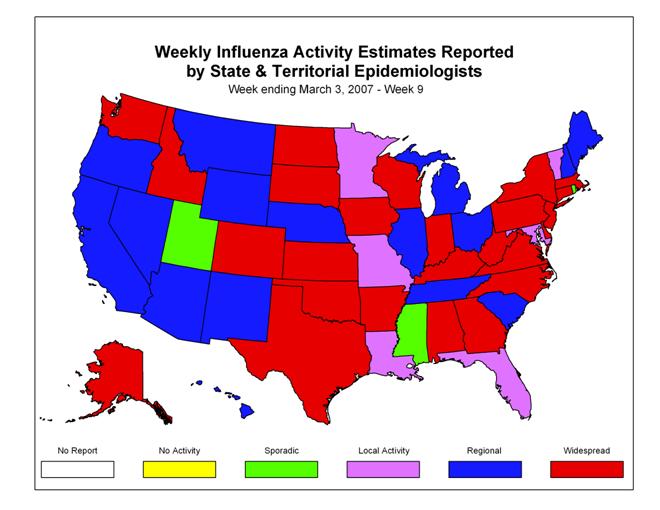 U. S. map for Weekly Influenza Activity