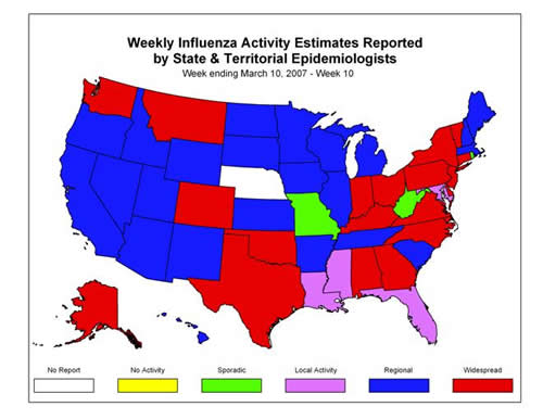 U. S. map for Weekly Influenza Activity