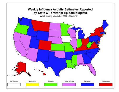 U. S. map for Weekly Influenza Activity