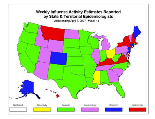 U. S. map for Weekly Influenza Activity
