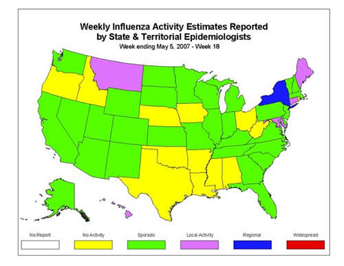 U. S. map for Weekly Influenza Activity