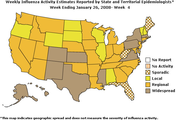 U. S. map for Weekly Influenza Activity