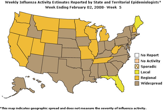 U. S. map for Weekly Influenza Activity
