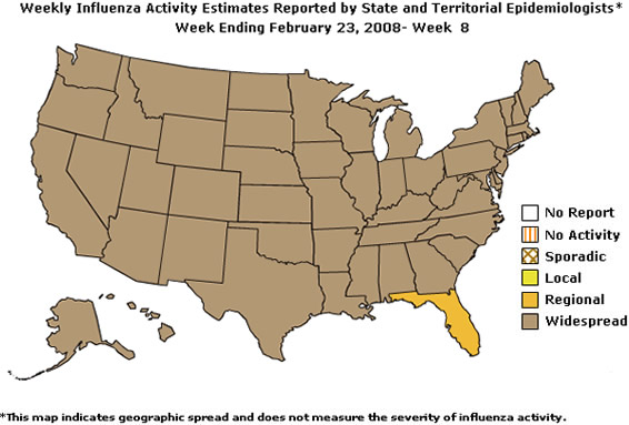U. S. map for Weekly Influenza Activity