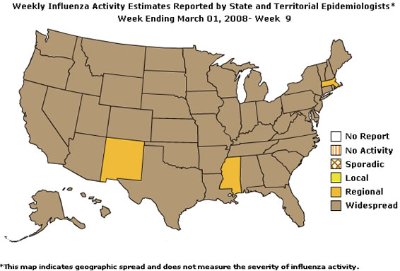 U. S. map for Weekly Influenza Activity