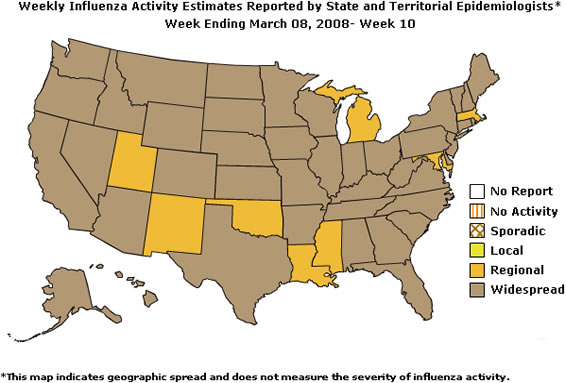U. S. map for Weekly Influenza Activity