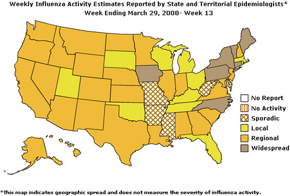 U. S. map for Weekly Influenza Activity