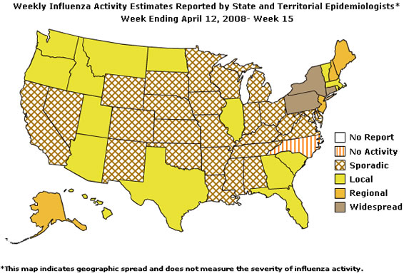 U. S. map for Weekly Influenza Activity