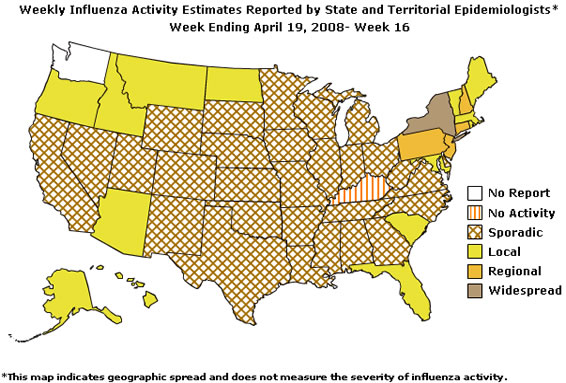 U. S. map for Weekly Influenza Activity