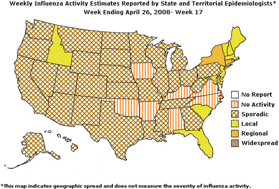 U. S. map for Weekly Influenza Activity